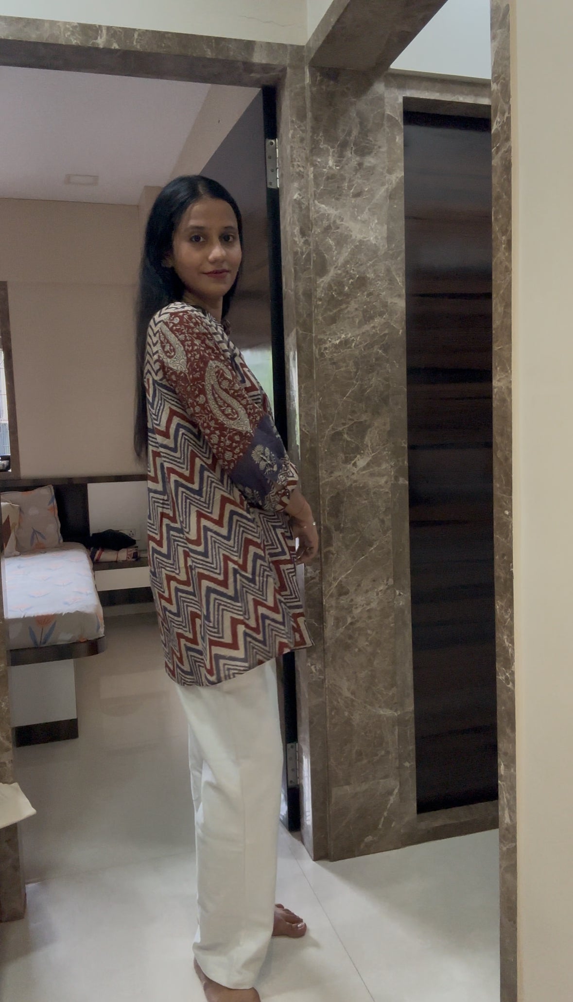 Purple Red Chevron Print Fusion A-Line Kurti