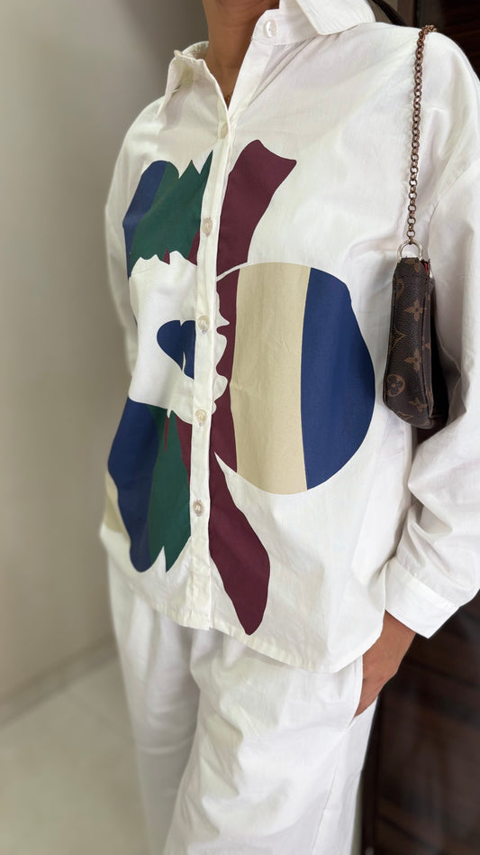 White floral printed Co-ord set for women