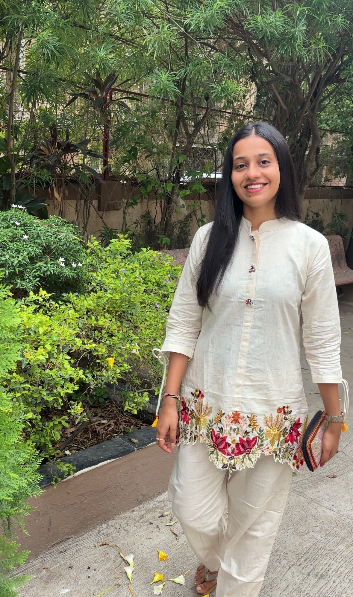 Floral Embroidered Beige Co-ord set