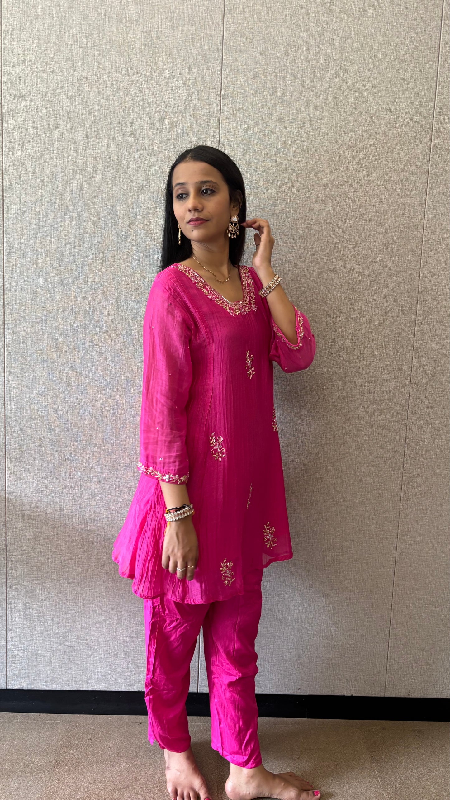 Indowestern Embroidered Mul Chanderi Kurta Set