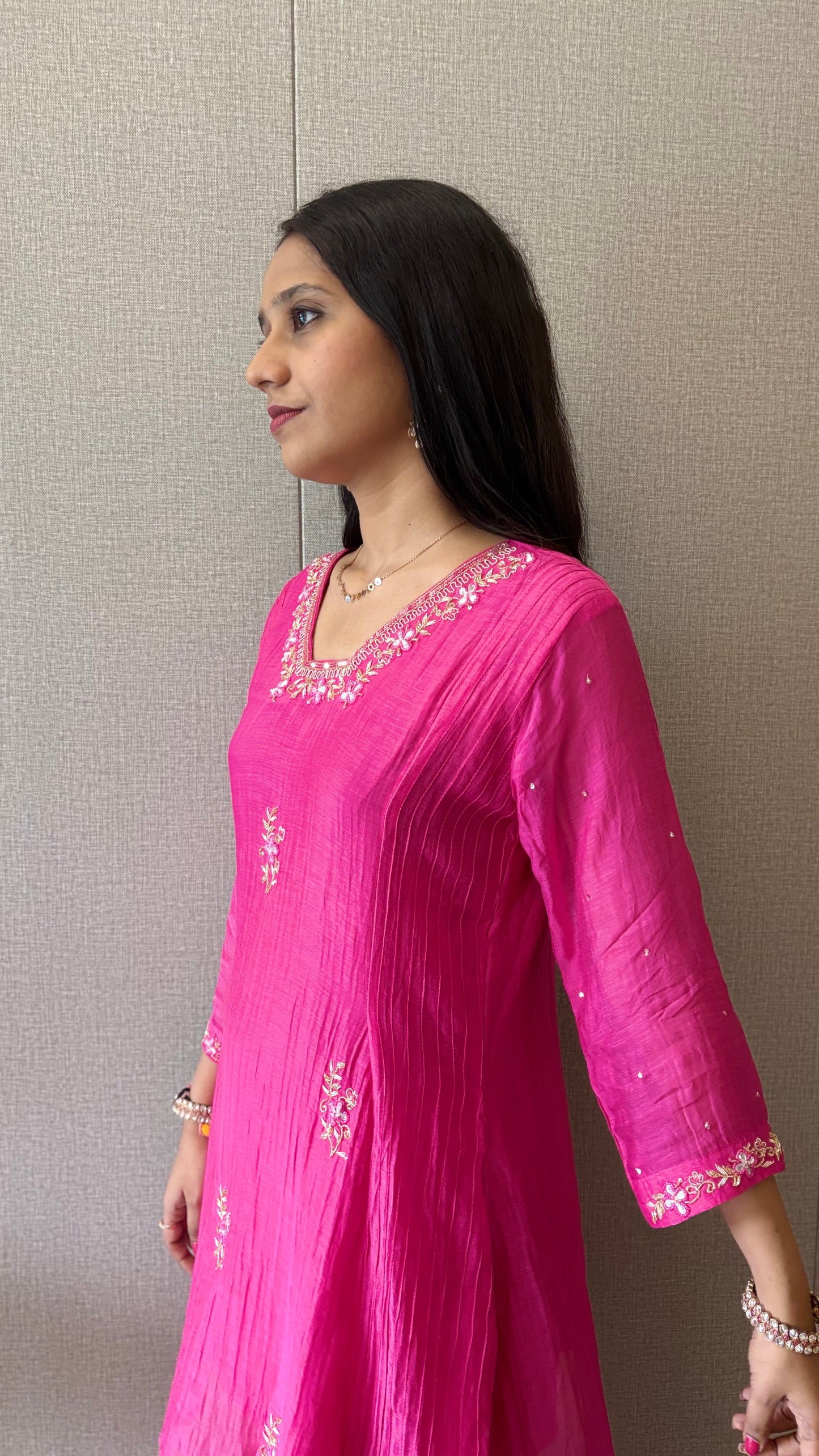 Indowestern Embroidered Mul Chanderi Kurta Set