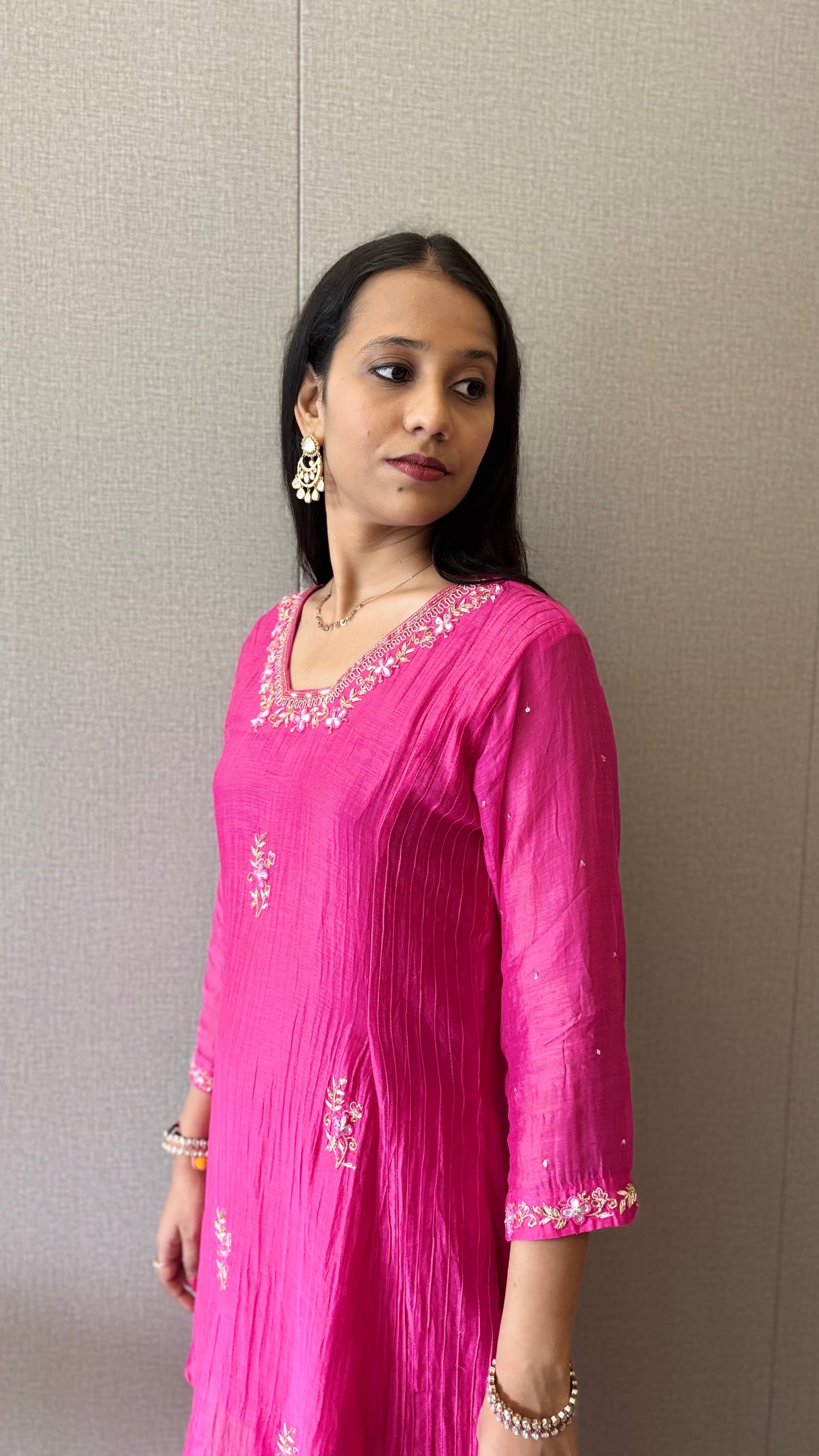 Indowestern Embroidered Mul Chanderi Kurta Set