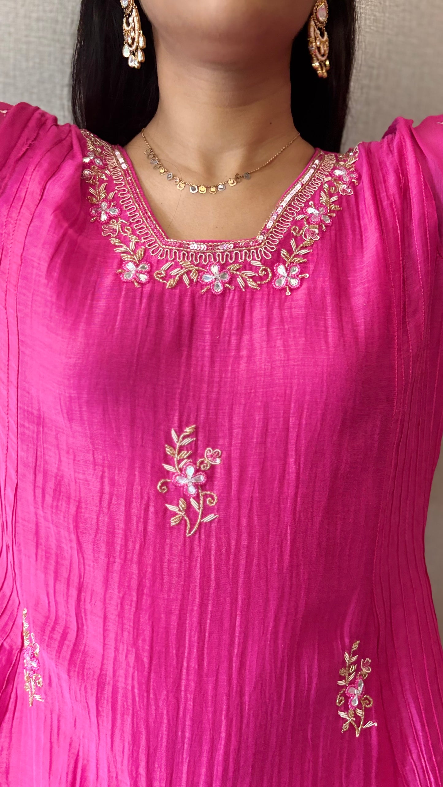 Indowestern Embroidered Mul Chanderi Kurta Set