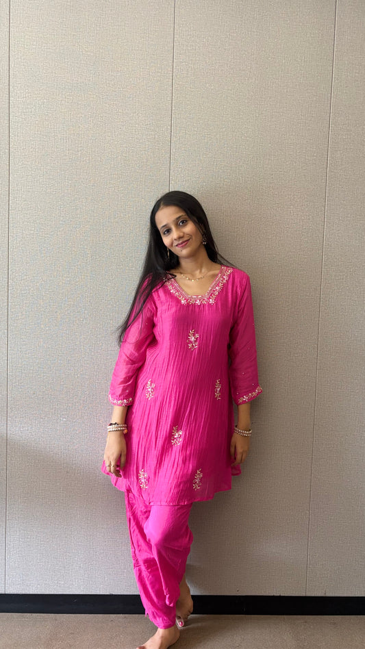 Indowestern Embroidered Mul Chanderi Kurta Set