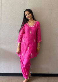 Indowestern Embroidered Mul Chanderi Kurta Set - Suit Set Kurti Pant Dupatta Set