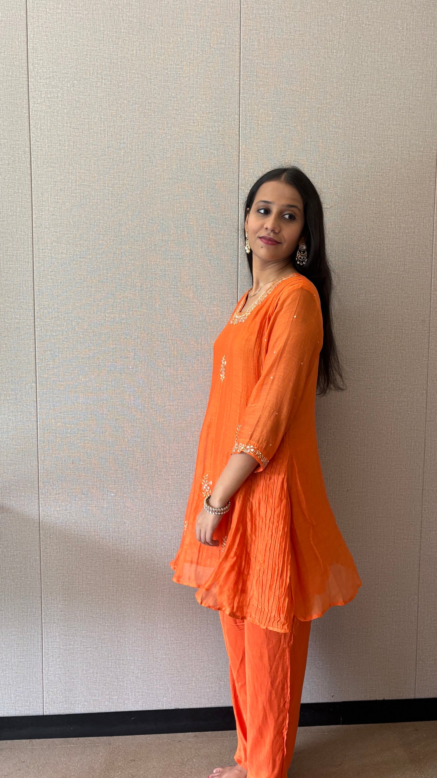 Indowestern Embroidered Mul Chanderi Kurta Set