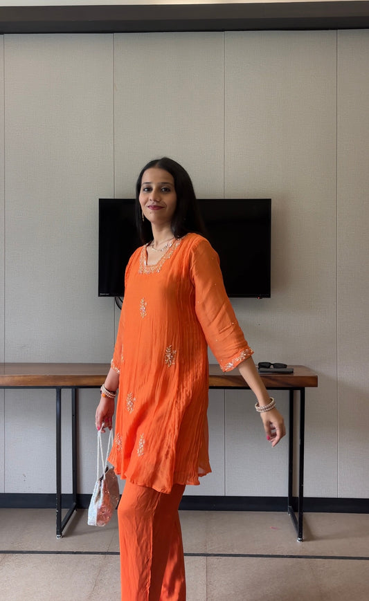 Indowestern Embroidered Mul Chanderi Kurta Set