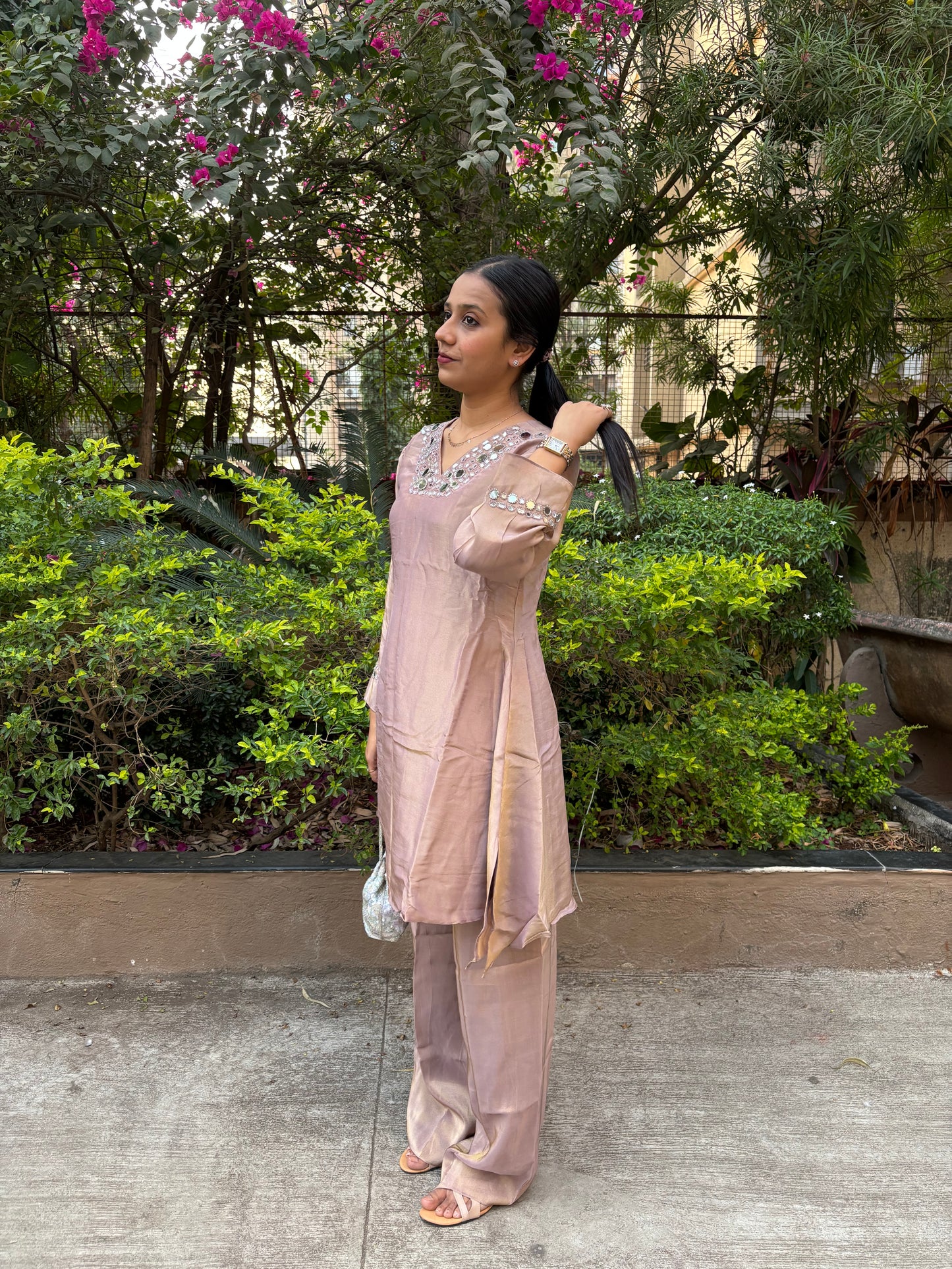 Tissue Mirror Work Indo-western kurta pant set