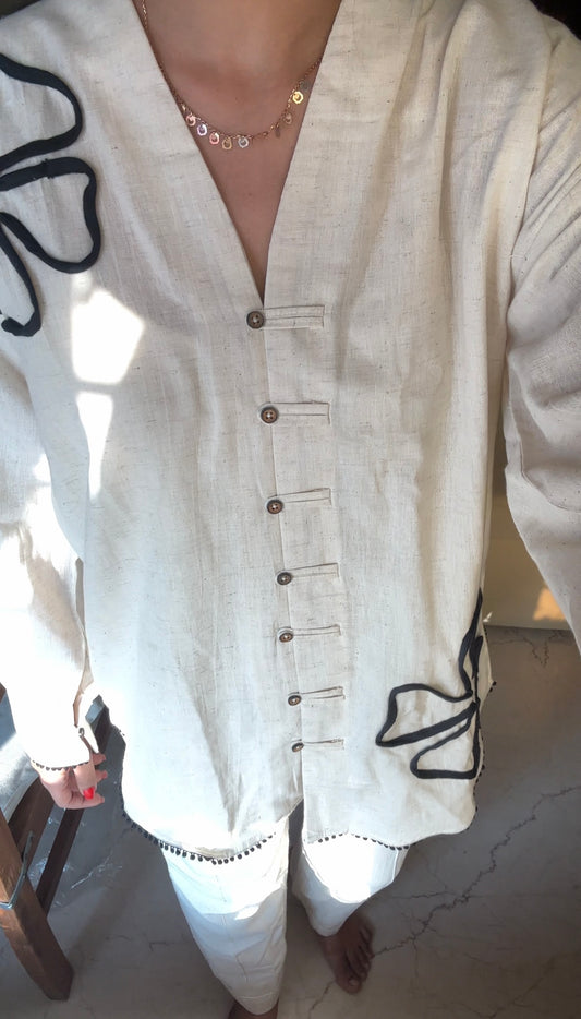 White Applique Work Cotton Flex Co-Ord Set