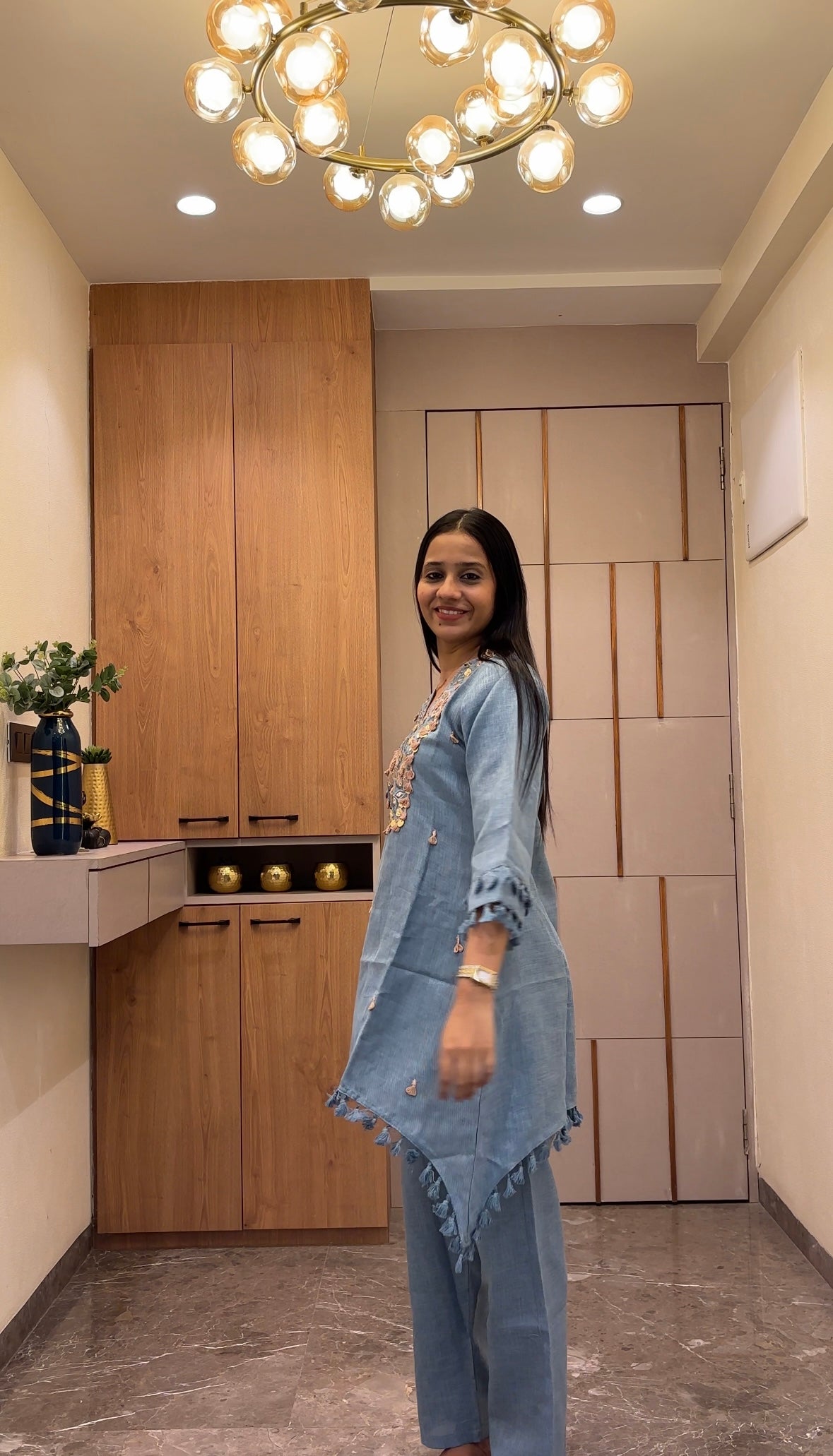 Floral Tassel Indo-Western Kurta Set