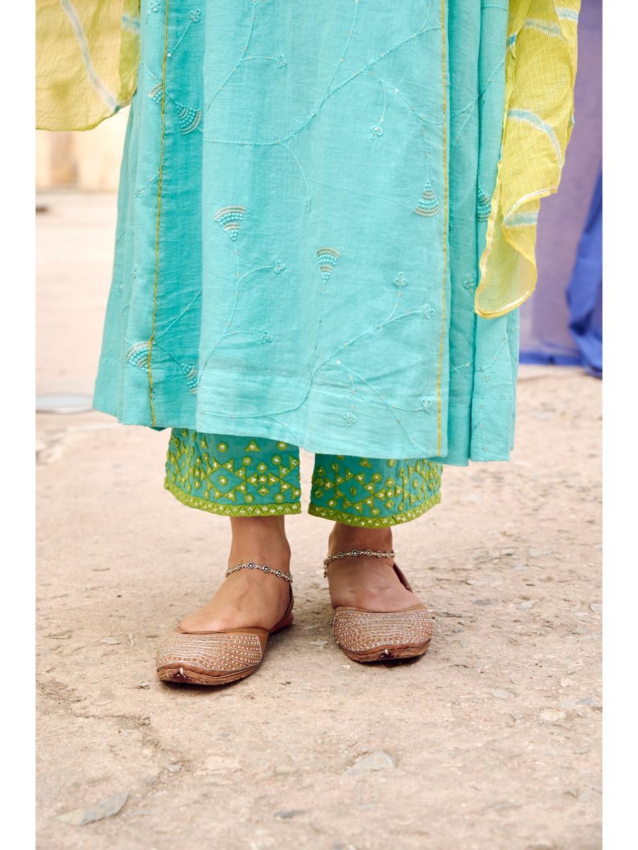 Firozi embroidered Kurta Pant Dupatta Set