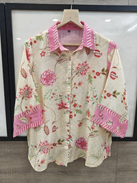 Pink Beige Floral mul chanderi Shirt