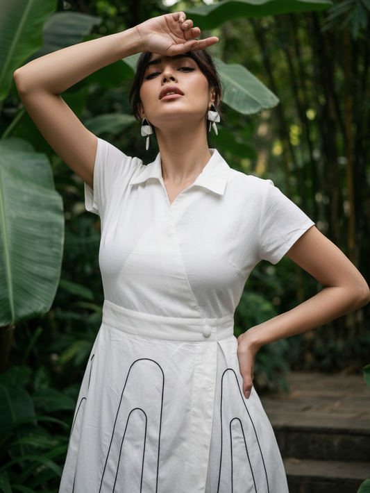 Wrap Style White Midi Dress