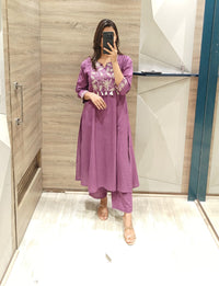 Purple Embroidered Cotton Kurta Set for Women | Stylish Festive & Casual Wear