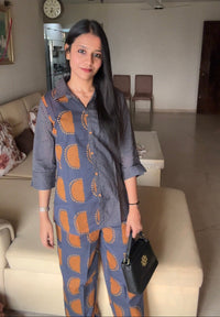 Cotton Printed Co-Ord Set for Women Casual Wear - S / Blue - Coord Set for Women