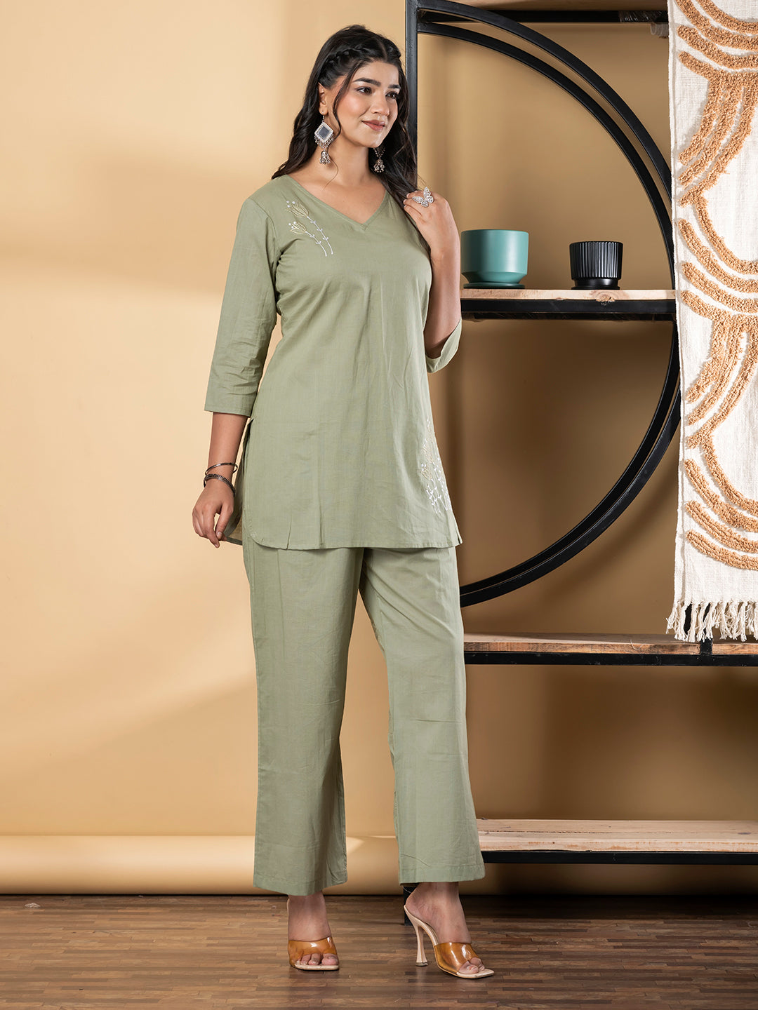 Green Cotton Coordset Loungewear for women
