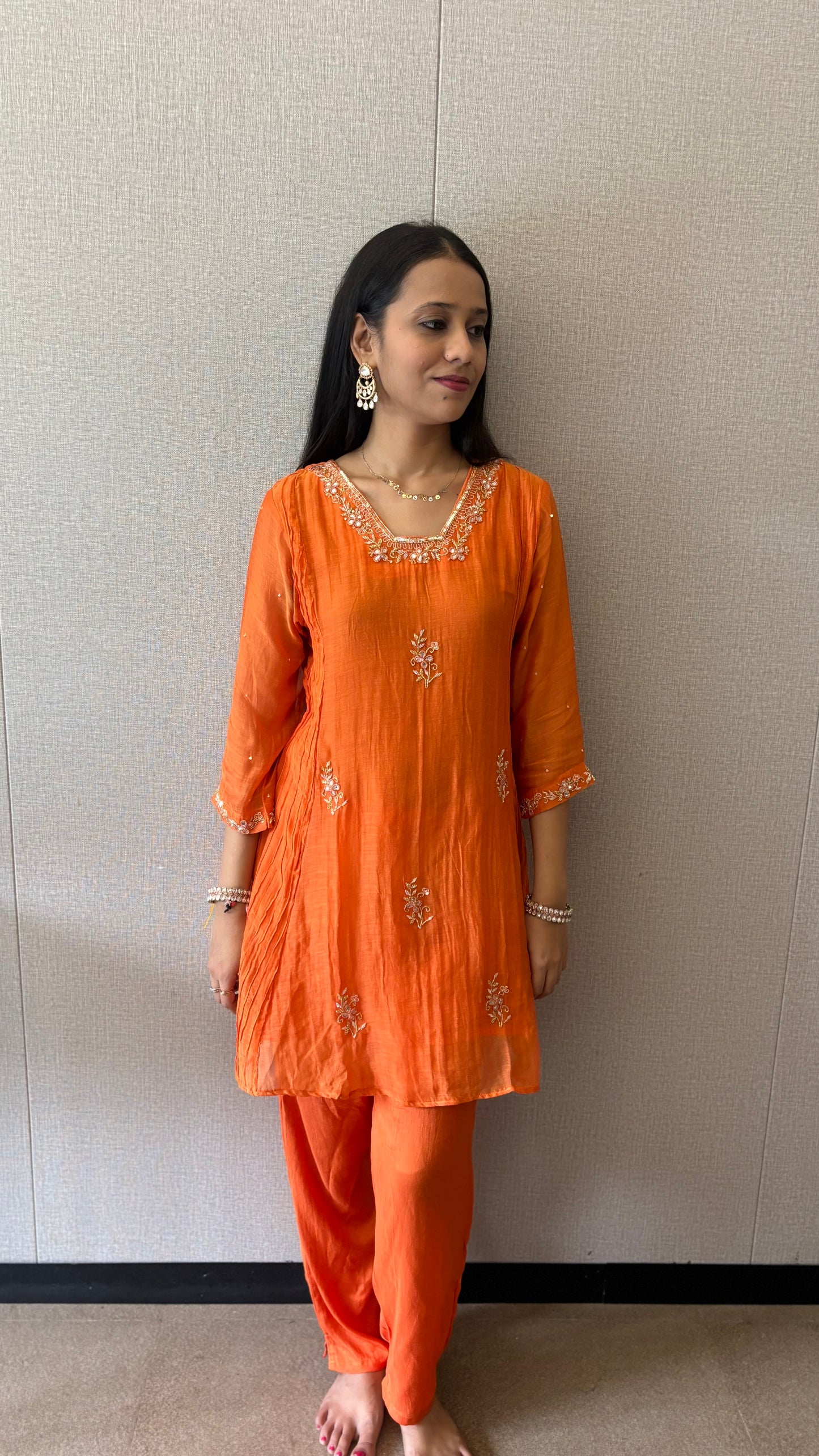 Indowestern Embroidered Mul Chanderi Kurta Set