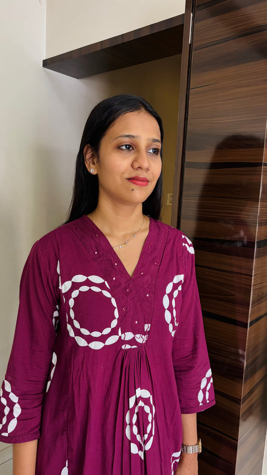 Maroon Printed Kurti Pant set