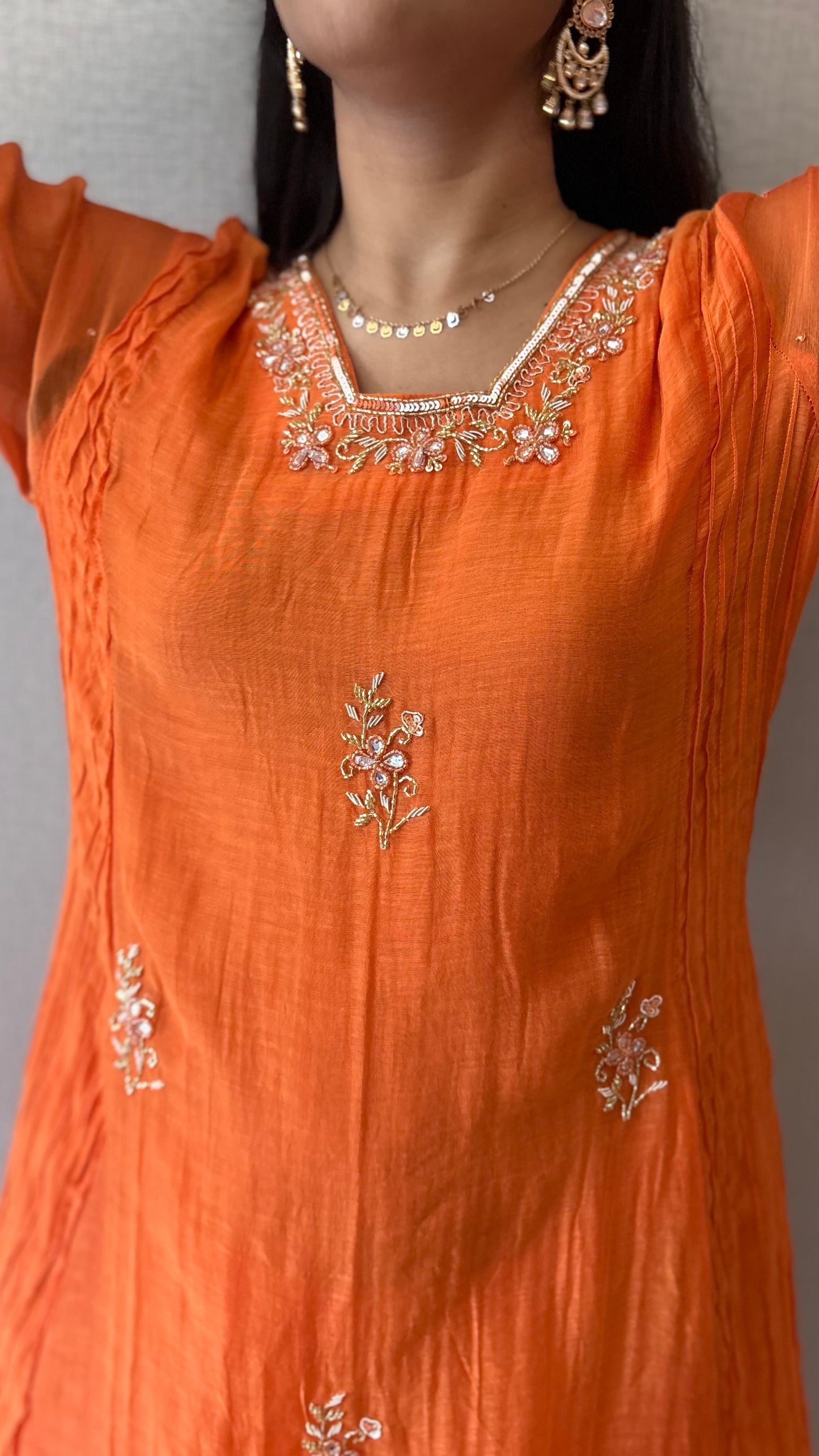 Indowestern Embroidered Mul Chanderi Kurta Set