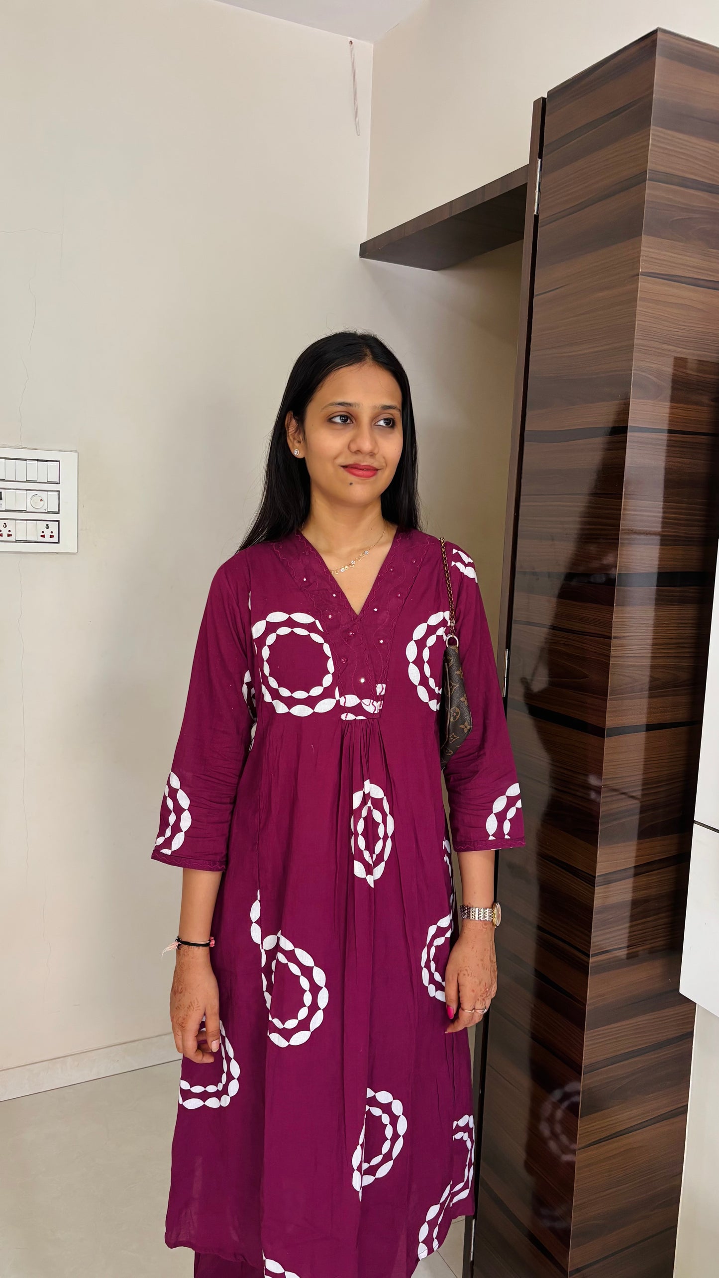 Maroon Printed Kurti Pant set