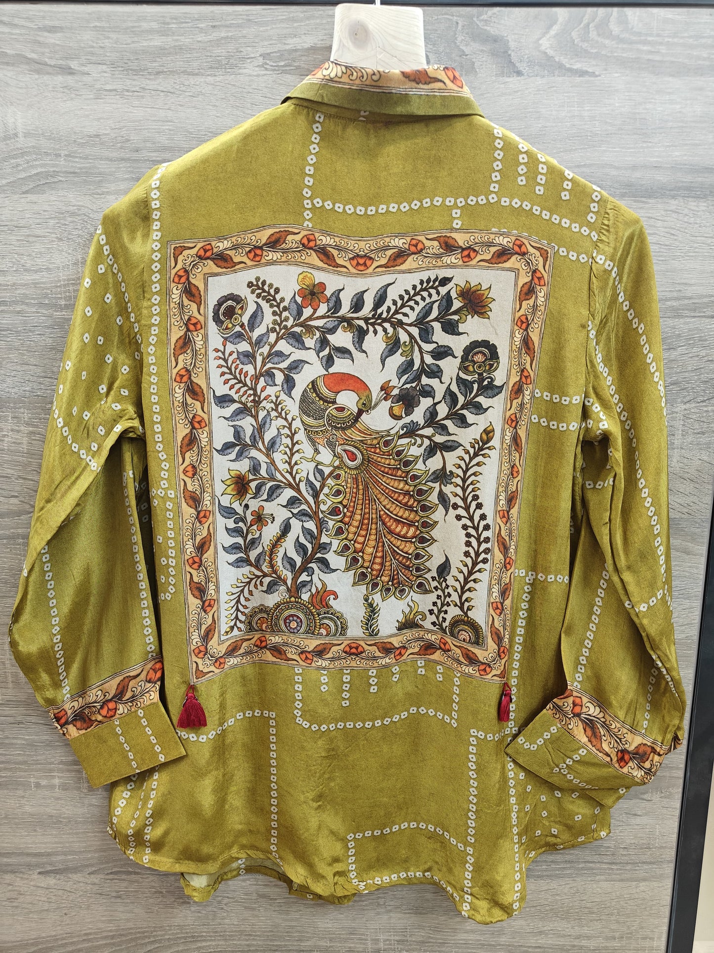 Peacock Bandhani Printed Indo-Western Crepe Shirt