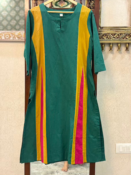 Cotton Linen Colourblock Kurti Pant set for women