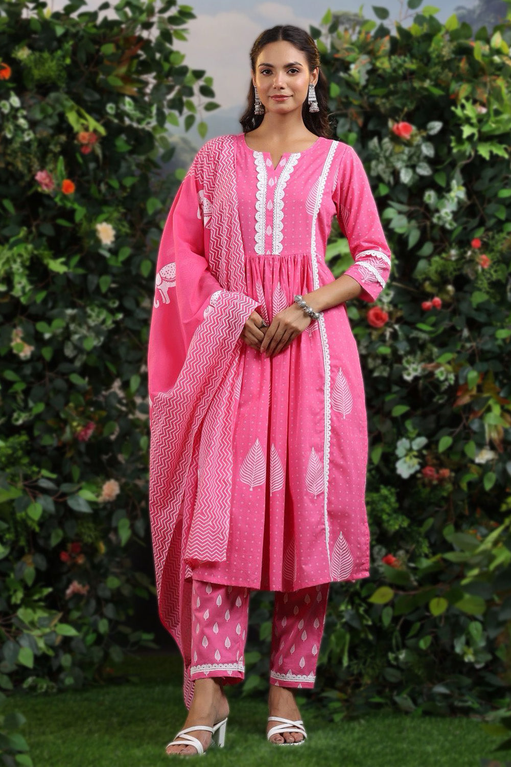 Pink Shalwar suit with Tote Bag - Suit Set Kurti Pant Dupatta Set