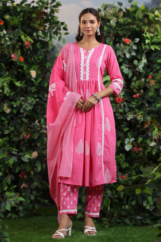 Pink Shalwar suit with Tote Bag - Suit Set Kurti Pant Dupatta Set