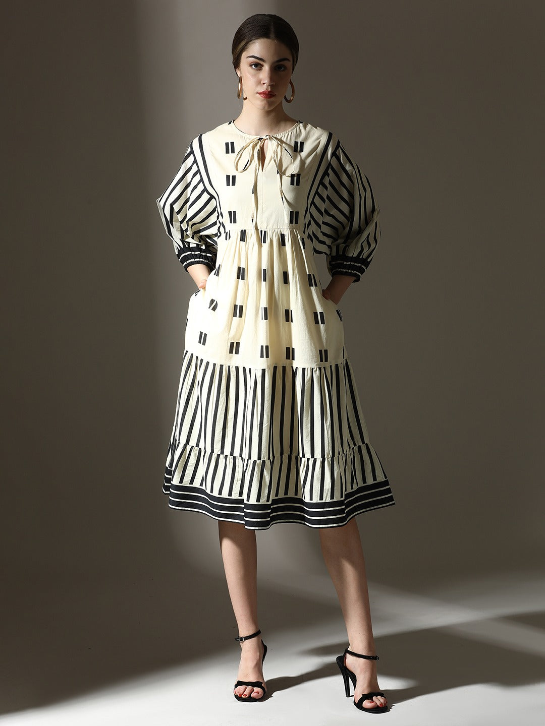Classic Designer Black and White Dress - dress