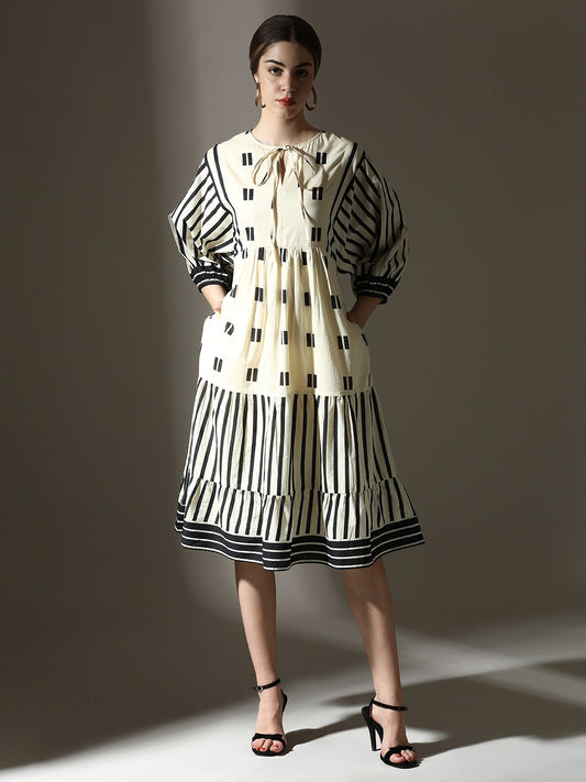 Classic Designer Black and White Dress - dress