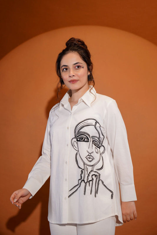 White Embroidered Shirt for Women