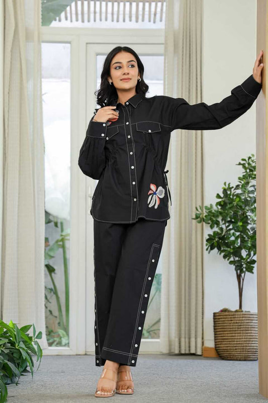Black Thread Embroidered Indo-Western Coord Set - Coord Set for Women