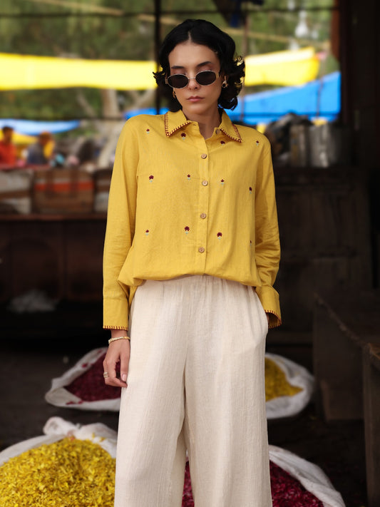 Mustard Yellow Embroidered Shirt