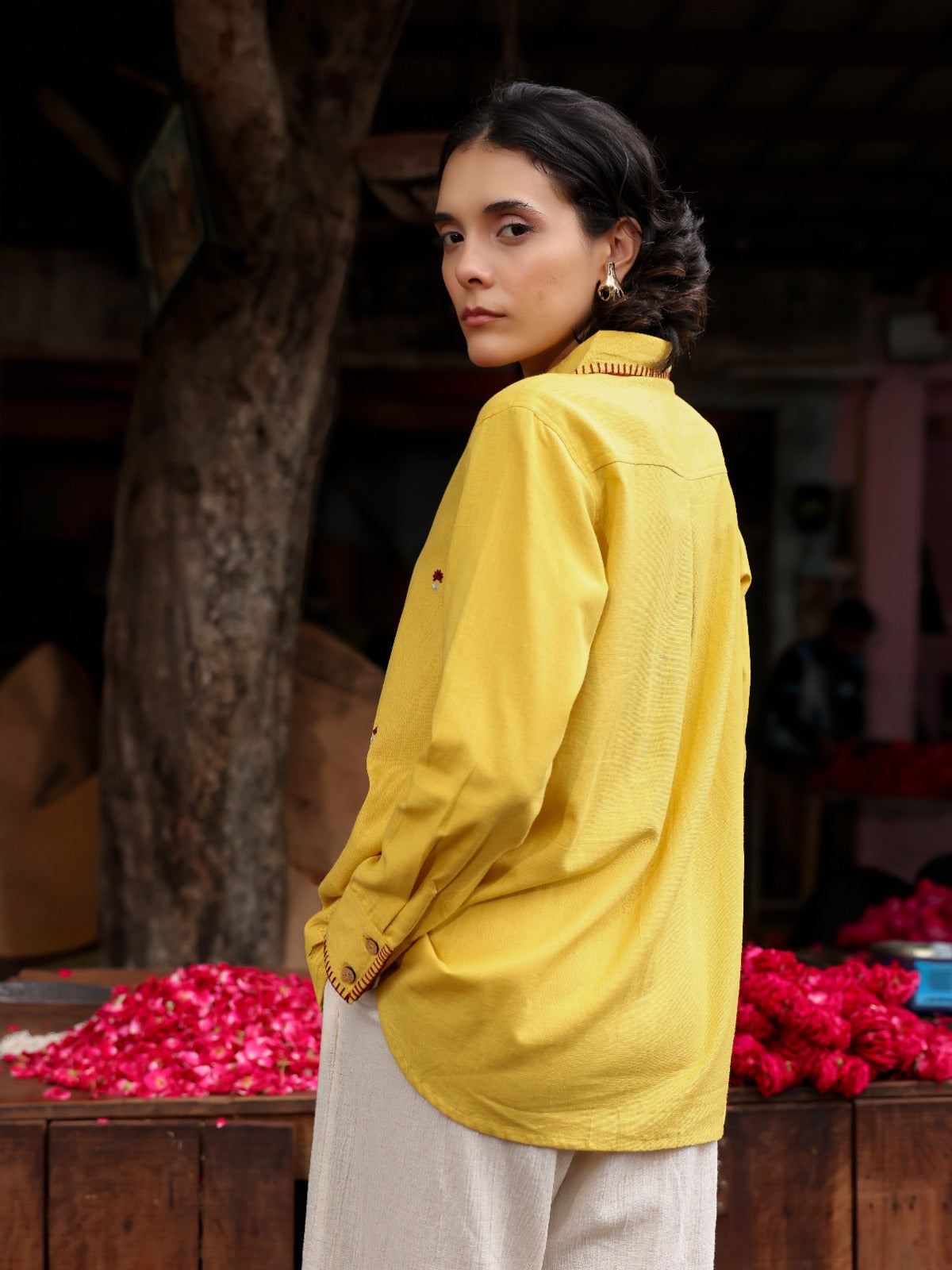 Mustard Yellow Embroidered Shirt