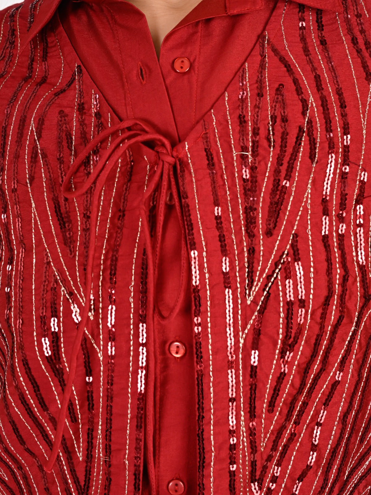 Maroon Sequin Partywear Waistcoat Co-Ord set