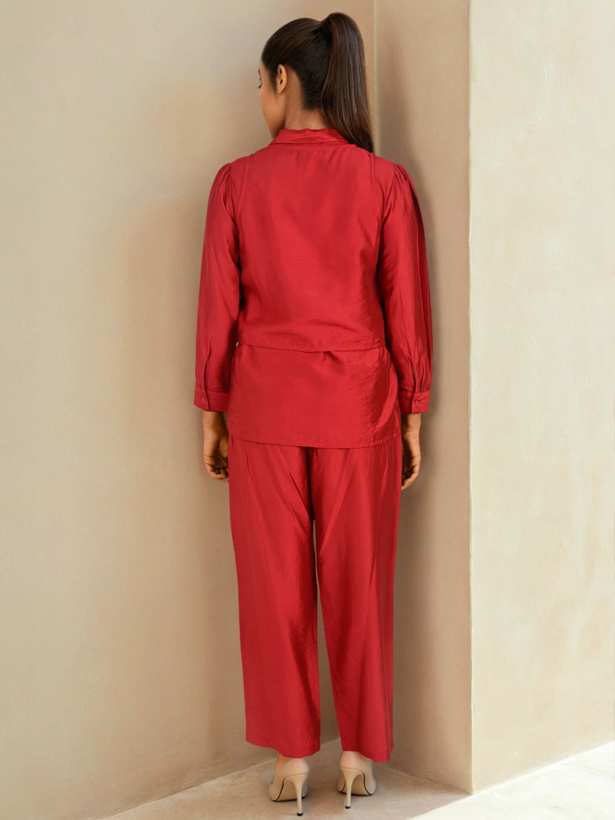 Maroon Sequin Partywear Waistcoat Co-Ord set