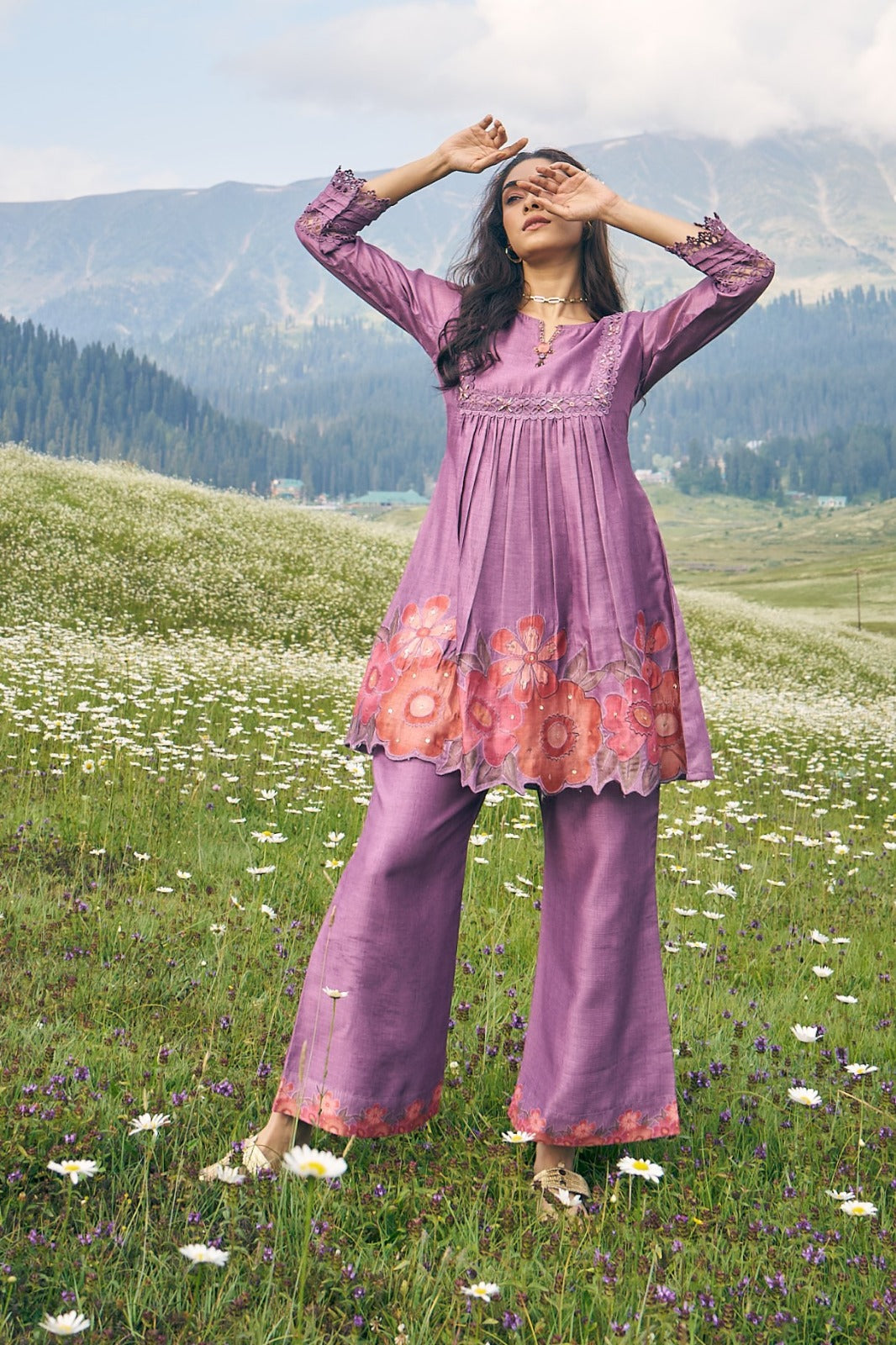Lavendar Blossom Floral Kurta Pant Set