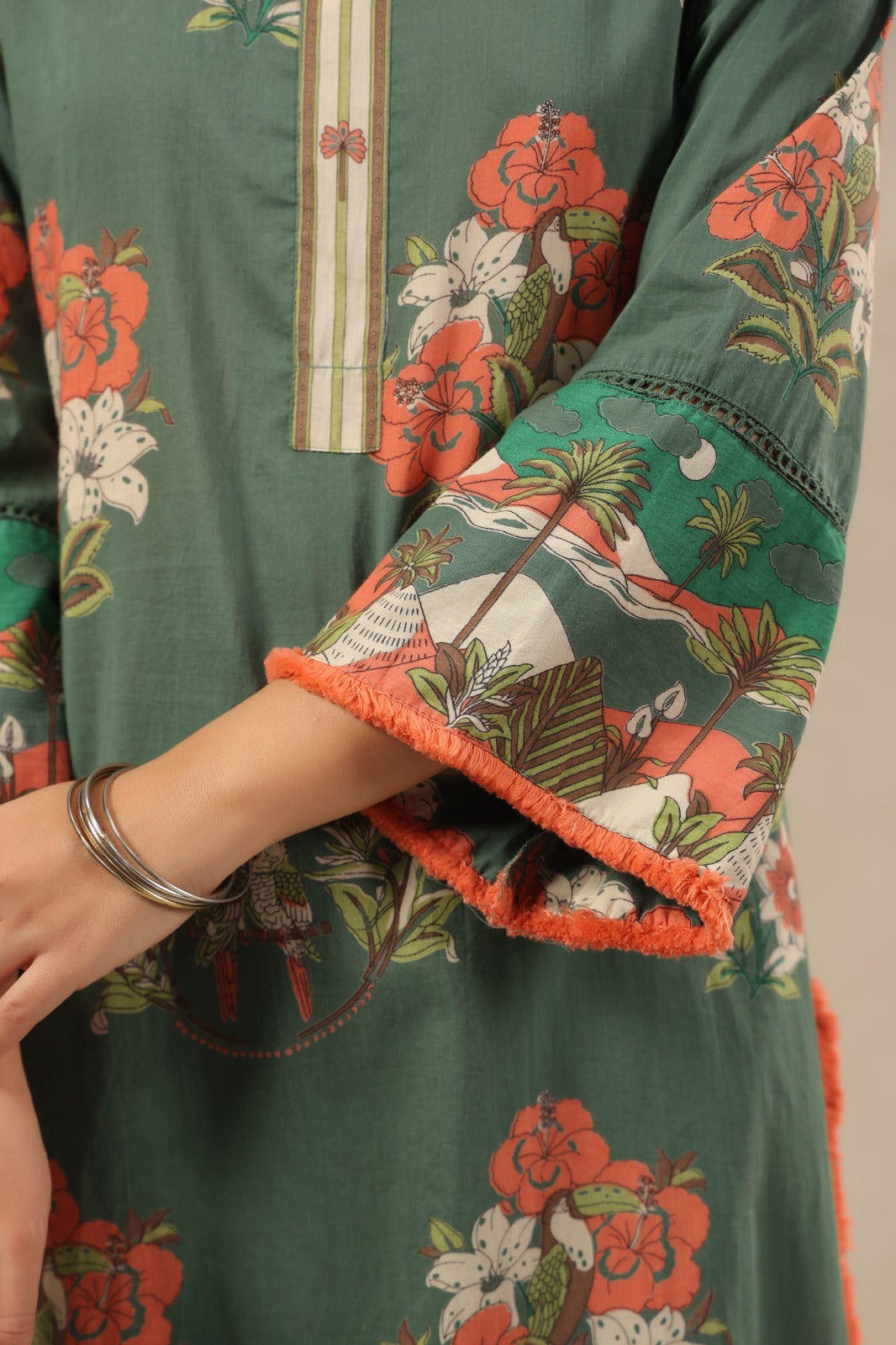 Earthy Green Cotton Printed Kurta Pant Set