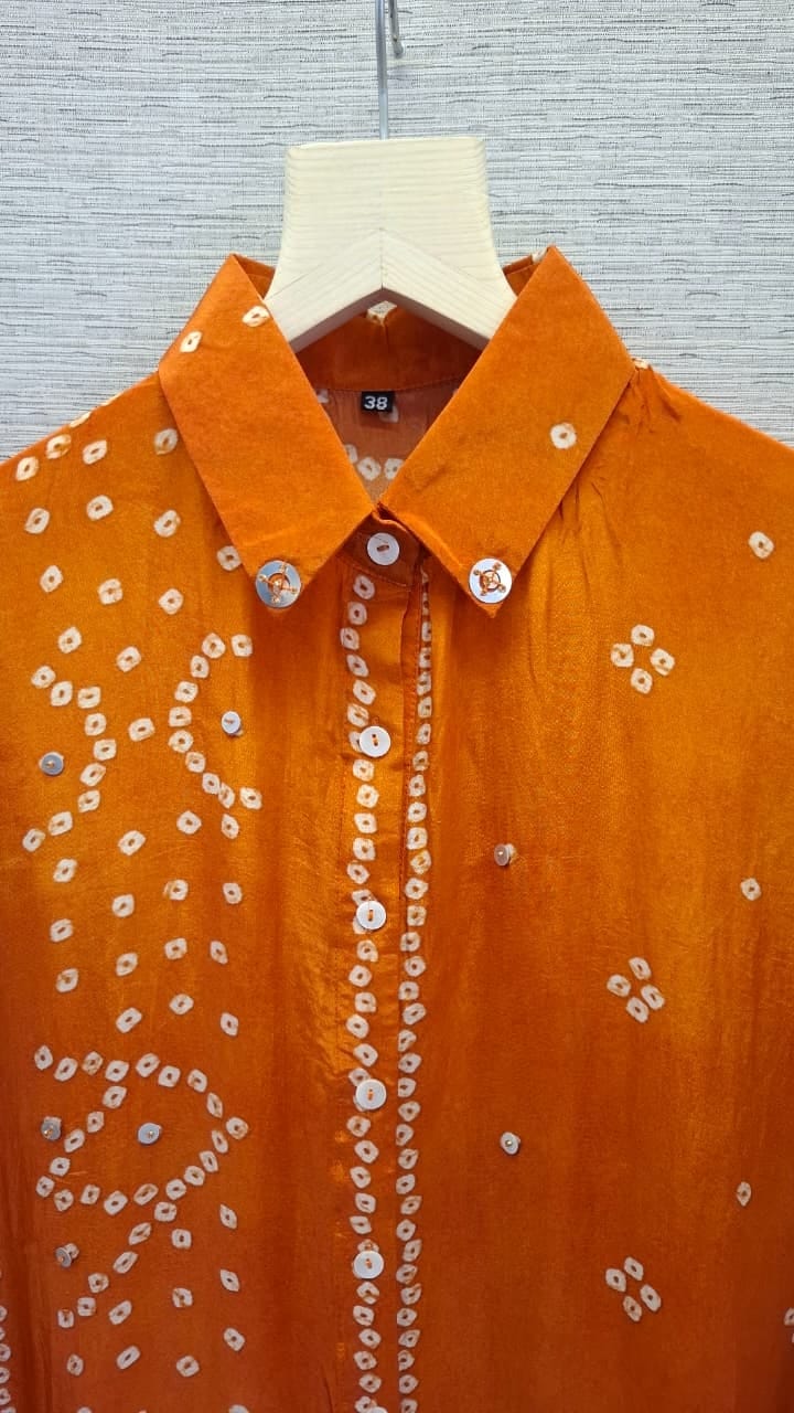 Orange Bandhani Printed Indo-Western Crepe Shirt Top