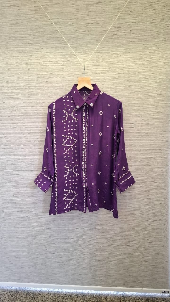 Purple Bandhani Printed Indo-Western Crepe Shirt Top