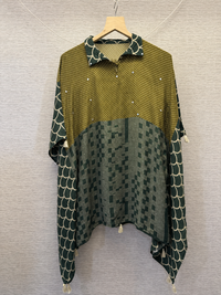 Olive Green Printed Fusion Kaftan Top
