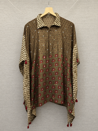 Olive Red Floral Printed Fusion Kaftan Top