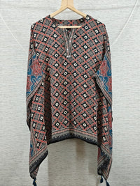 Black Floral and Ajrakh Inspired Fusion Kaftan Top
