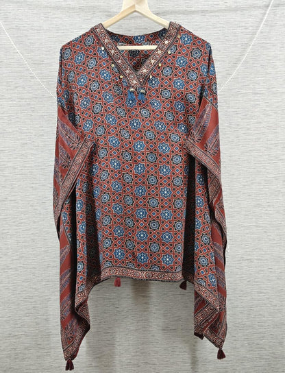 Red Ajrakh Inspired Fusion Kaftan Top