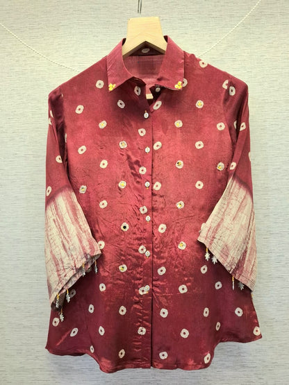 Maroon Bandhej and Shibori Print shirt