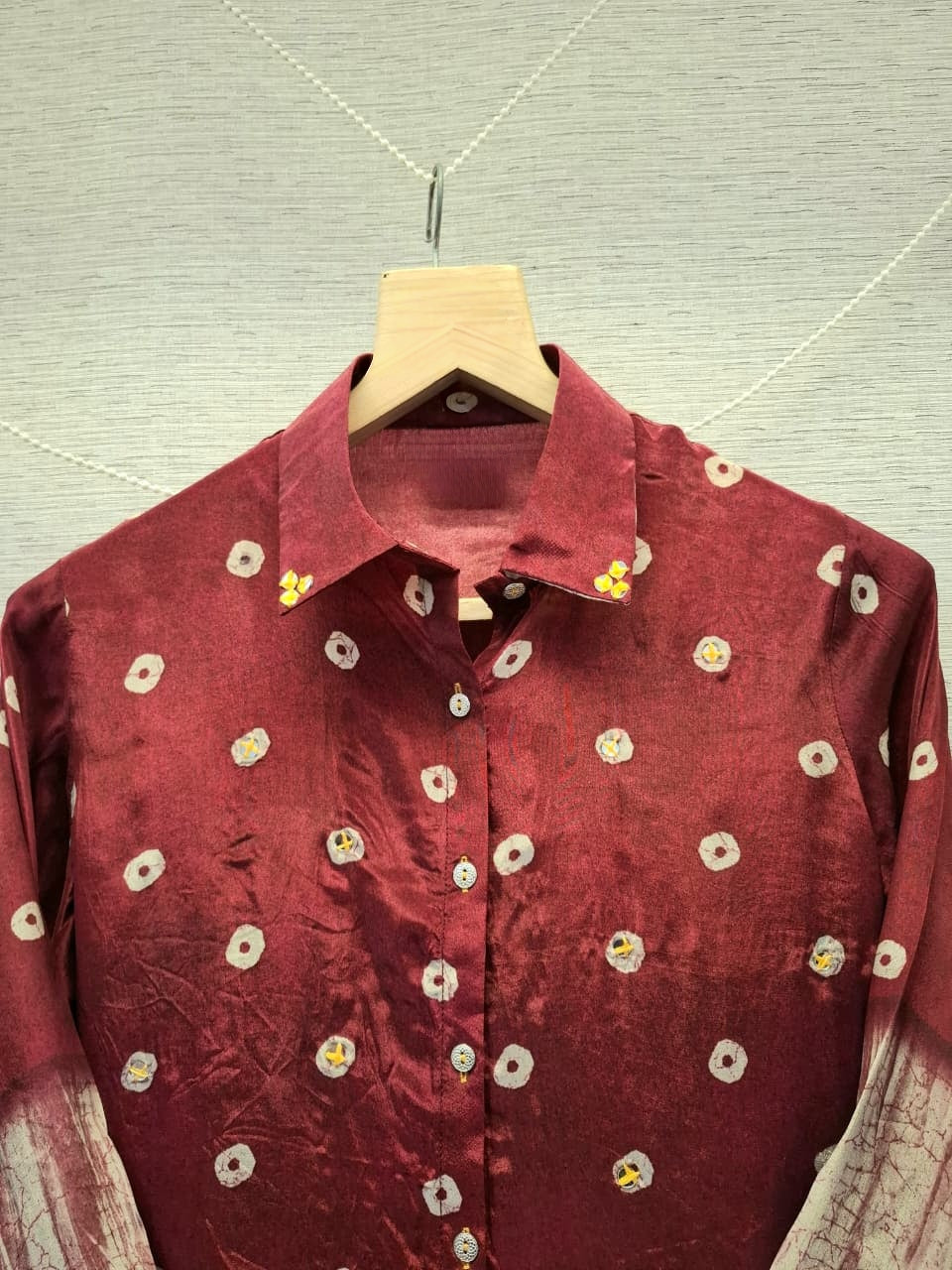 Maroon Bandhej and Shibori Print shirt