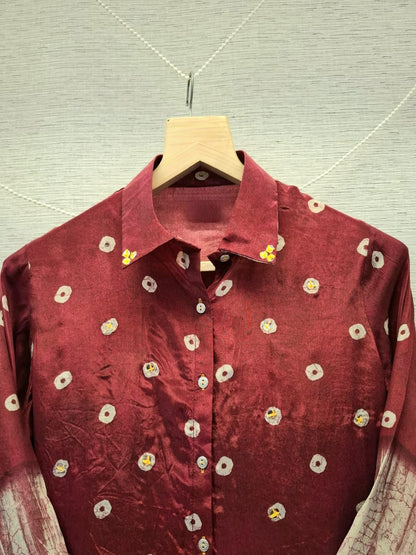 Maroon Bandhej and Shibori Print shirt