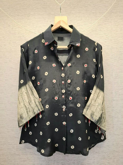 Black Bandhej and Shibori Print shirt