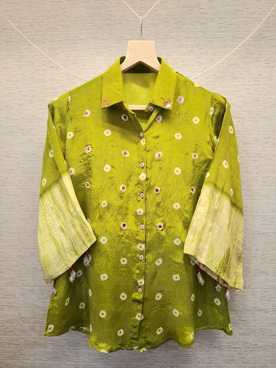 Lime Green Bandhej and Shibori Print shirt
