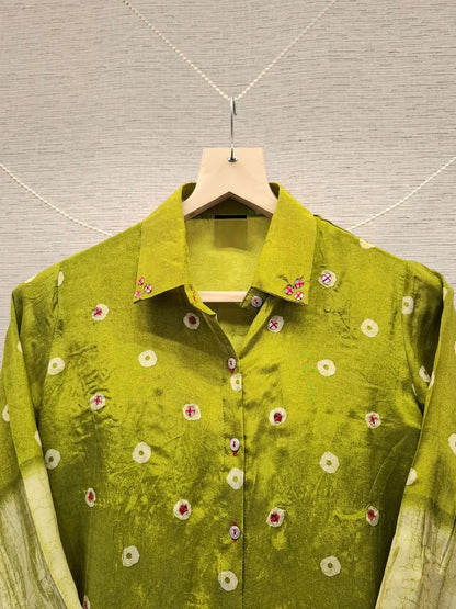 Lime Green Bandhej and Shibori Print shirt